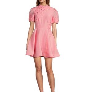 ANTONIO MELANI Iris Linen Floral Mockneck Short Sleeve Dress
